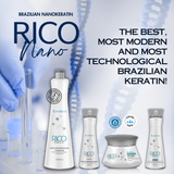 Rico Nano 3 Steps - Daily maintenance Set for hair subjected to Nanoplasty, keratin treatments, and general straightening (Shampoo 8.12 fl. oz + Conditioner 10.58 oz + Leave-in 8.12 fl. oz). All steps are SULFATE-FREE and feature COLOR SAFE  technology.