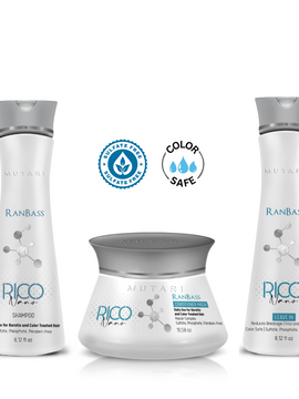 Rico Nano 3 Steps - Daily maintenance Set for hair subjected to Nanoplasty, keratin treatments, and general straightening (Shampoo 8.12 fl. oz + Conditioner 10.58 oz + Leave-in 8.12 fl. oz). All steps are SULFATE-FREE and feature COLOR SAFE  technology.