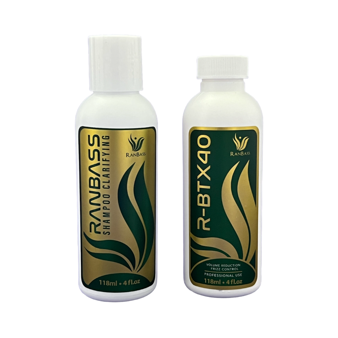 Hair Volume Reducer R-BTX40 Ranbass  - 118ml / 4oz (SMALL) - Result: Hair with shine, nutrition, repair, softness and frizz control + CLARIFYNG SHAMPOO - 118ML / 4FL OZ