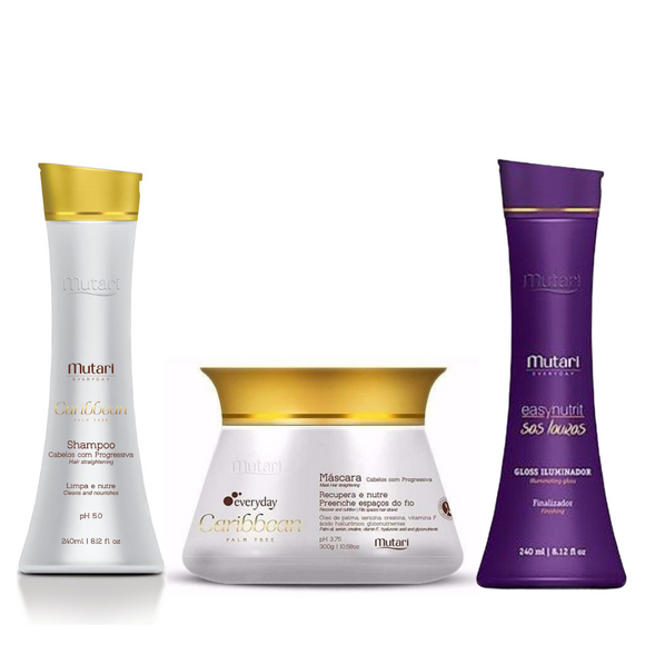 Combo CARIBBEAN 3 STEPS ( Caribbean Sulfate free Shampoo  |  Conditioner  |  Leave-in Gloss with SUNBLOCK - Strand repair line. Replenish the hair mass, ideal for after bleaching and keratin.