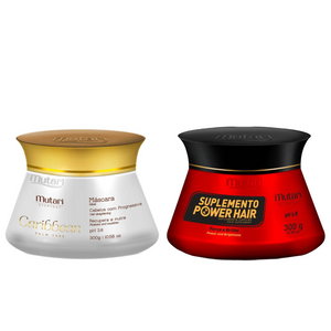 COMBO CARIBBEAN CONDITIONER ( MASK ) - 300ML / 10.58OZ + POWER HAIR CONDITIONER ( MASK ) 300G/10.58OZ - STRAND REPAIR LINE, REPLACES HAIR MASS LOST WITH CHEMICAL PROCESSES, IDEAL FOR AFTER BLEACH AND KERATIN.