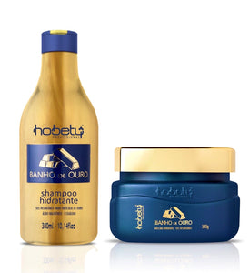Gold Set - Baño de Oro -  2 Steps - Home Care (Shampoo + Mask) - For all hair types, with hyaluronic acid, hydrolyzed keratin for instant strand repair.