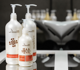 Soluzione Professional Set - Pre and post treatment of chemical processes. It promotes deep hair repair, replacing lipids (oils) and amino acids lost with chemical processes, including straightening processes. Returns silkiness and nutrition to dry hair.
